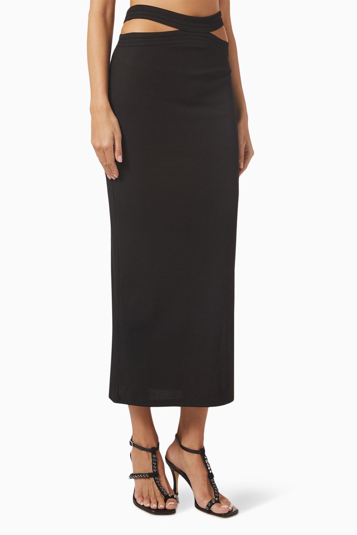 

Multi Bind Column Skirt in Ribbed Knit, Black
