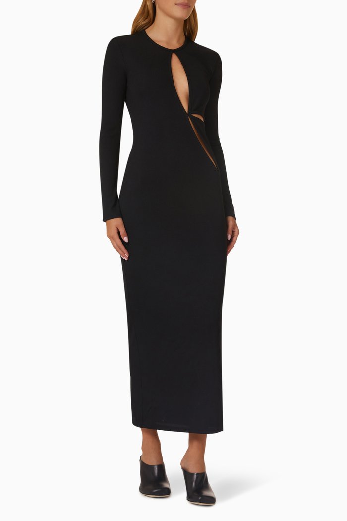 

Anglaise Column Dress in Ribbed Knit, Black