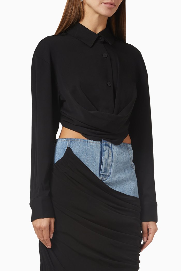 

Maverick Cowl Shirt in Faille, Black