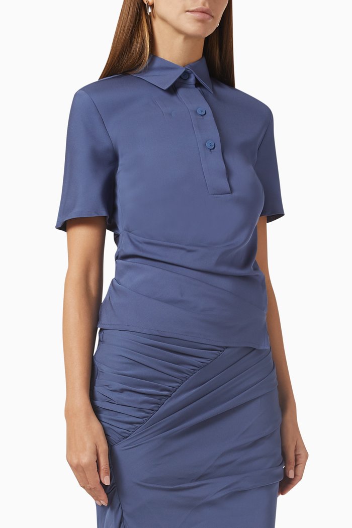

Erin Wrap Polo Shirt in Jersey, Blue