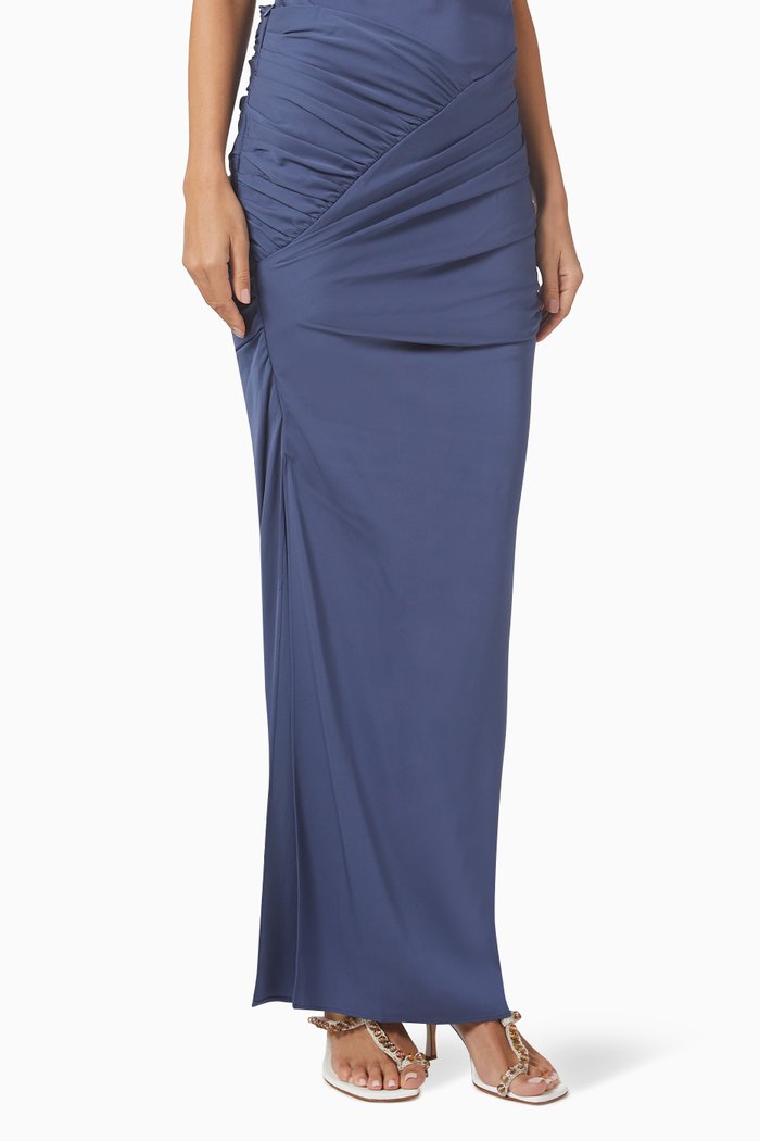 

Twisted Wrap Christo Maxi Skirt in Jersey, Blue