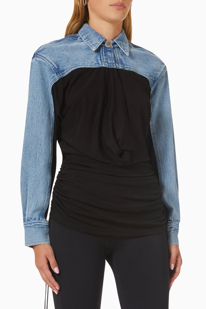 

Deconstructed Cummerbund Shirt in Denim, Black