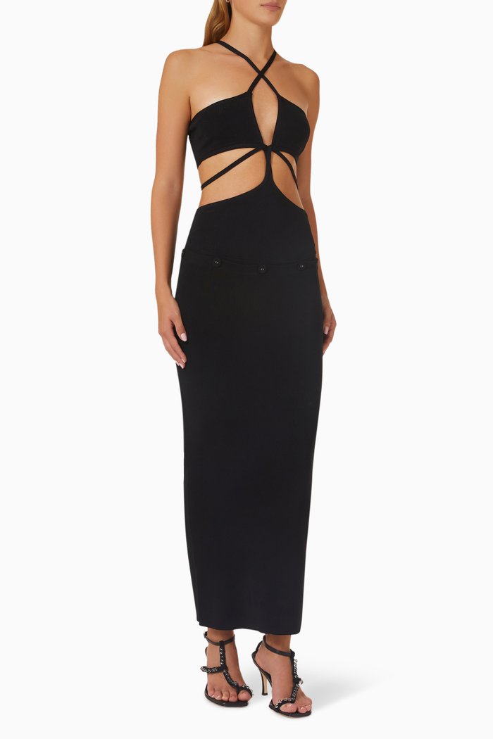 

Bandeau Maxi Dress in Micro Knit, Black