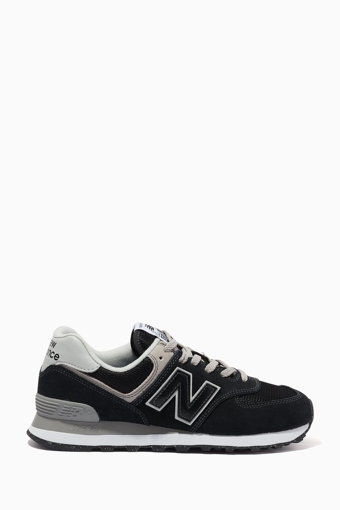 

574 Low-top Sneakers in Suede & Recycled Mesh, Black