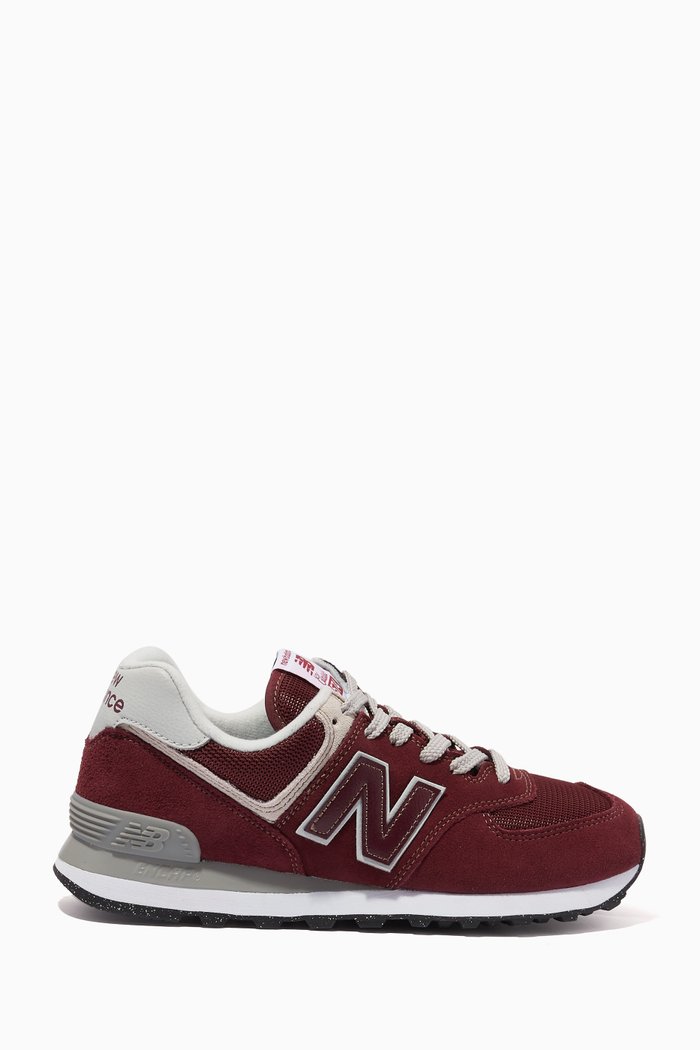 

574 Low-top Sneakers in Suede & Recycled Mesh, Burgundy
