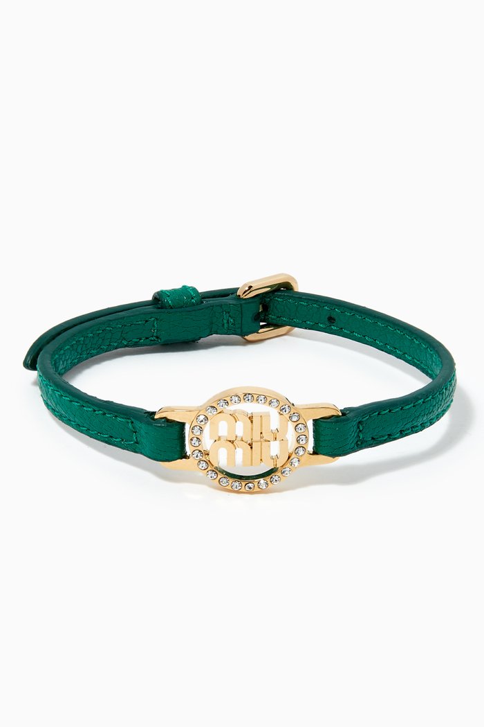 

Logo Bracelet in Madras Leather, Green