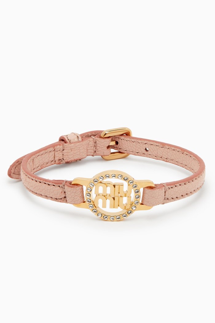 

Logo Bracelet in Madras Leather, Pink