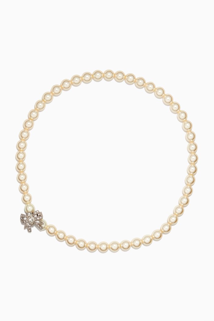 Micro Bow Jewels Necklace in Pearls, Silver