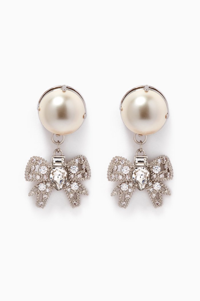

Micro Bow Pearl Earrings, Silver