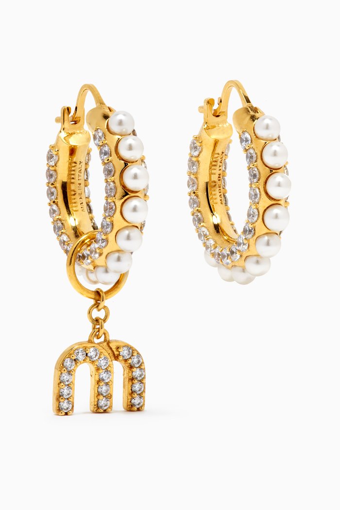 Micro Pearl Huggie Earrings, Gold