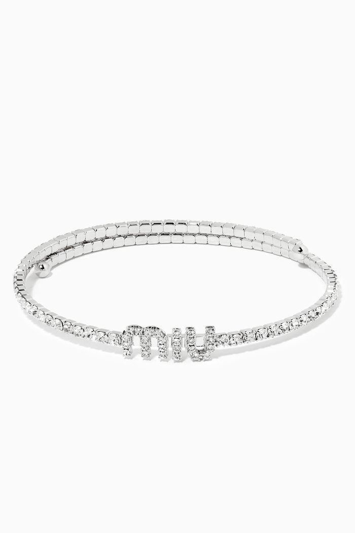 

Logo Crystal Necklace Choker in Palladium-finish Metal, Silver