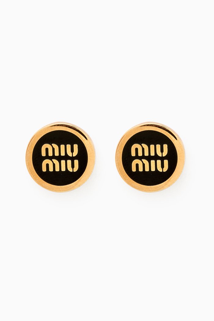 

Enameled Logo Stud Earrings, Black