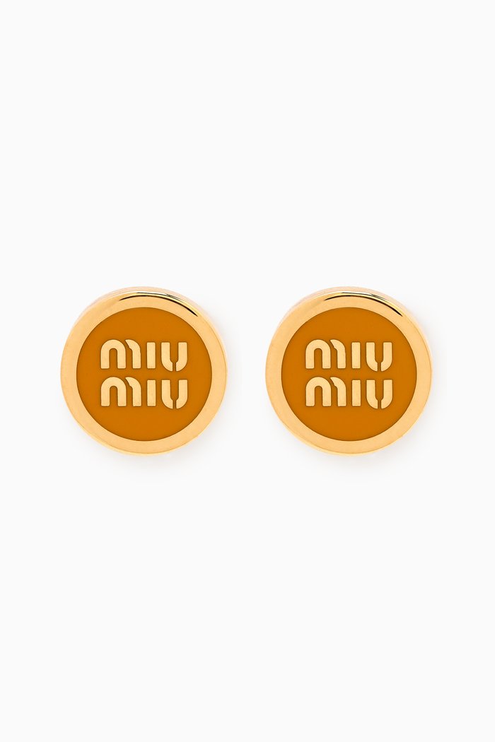 

Enameled Logo Stud Earrings, Orange