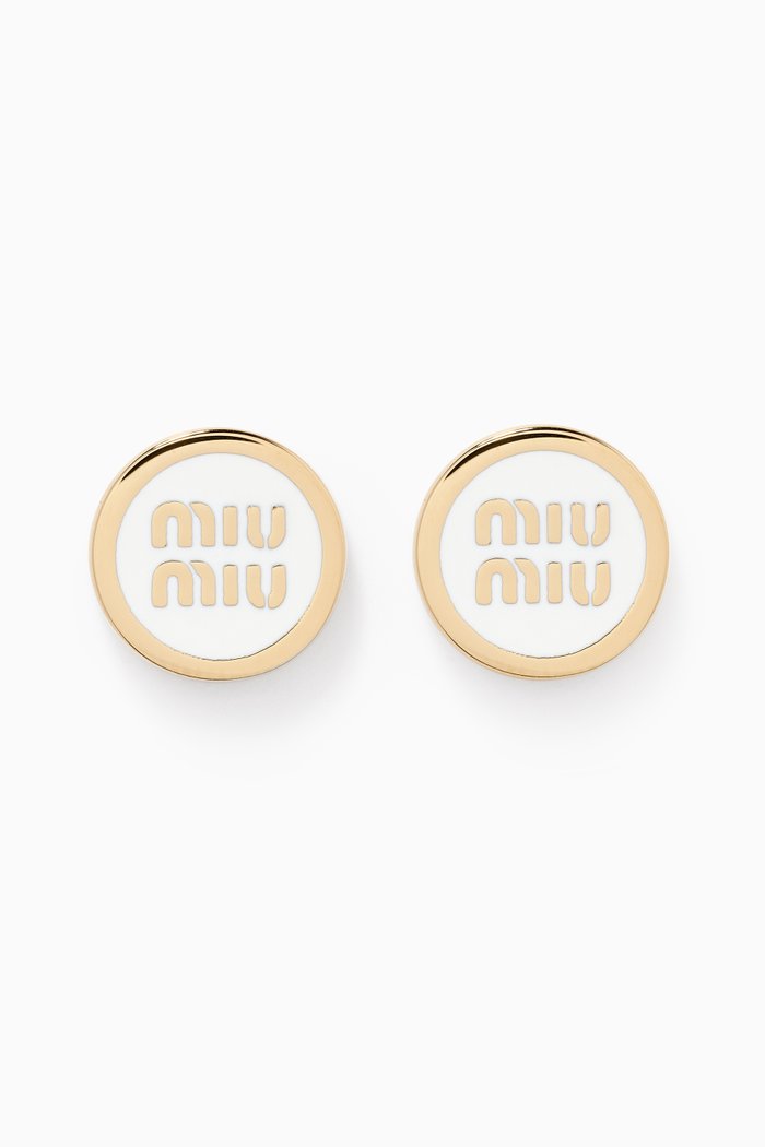 

Enameled Logo Stud Earrings, White