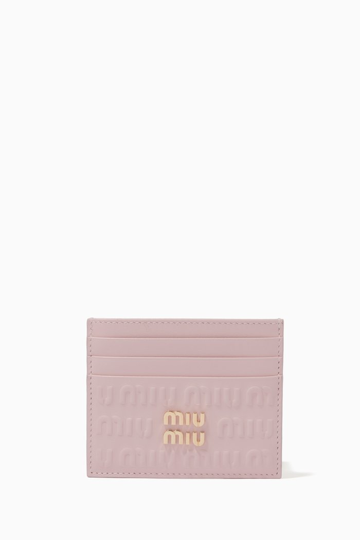 

Card Holder in Logo-embossed Leather, Pink