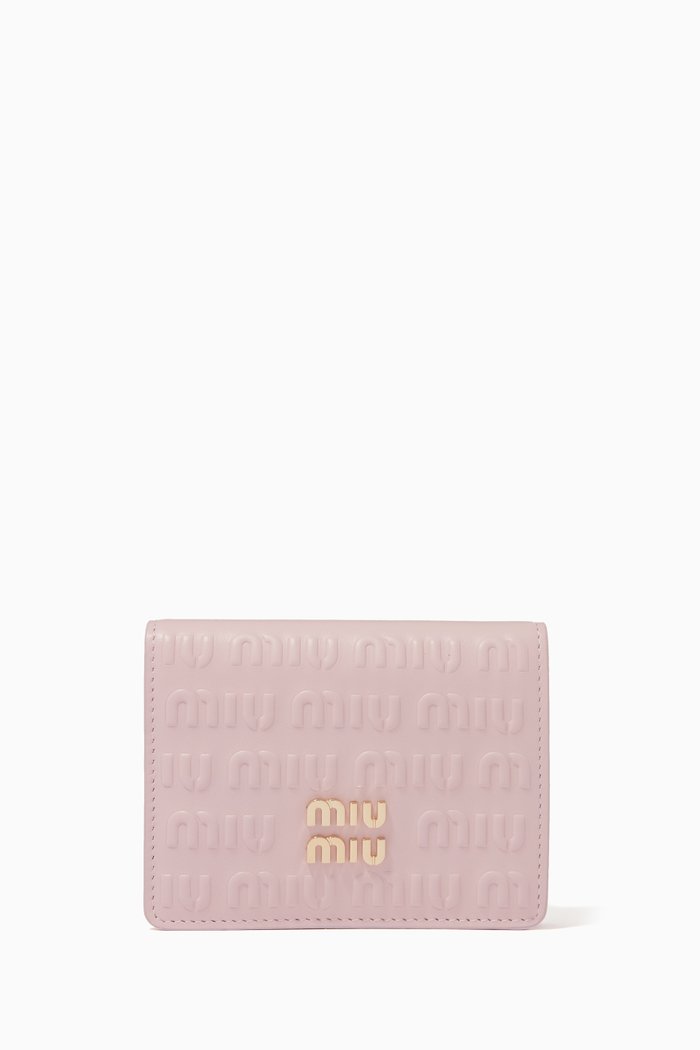

Small Wallet in Logo-embossed Leather, Pink
