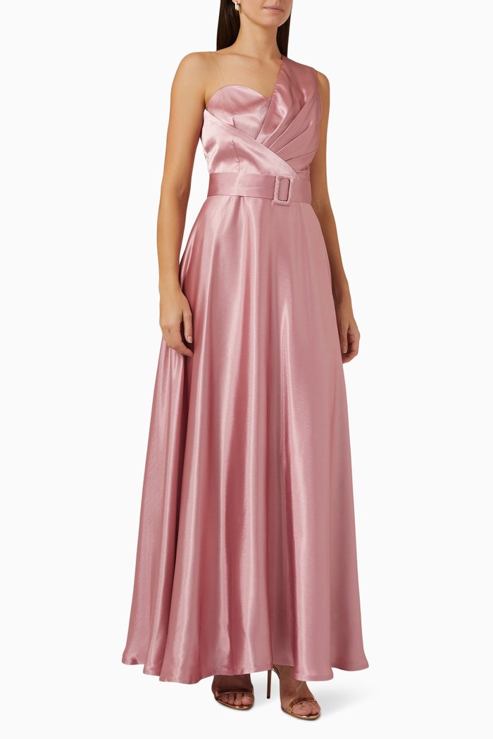 

One-shoulder Dress in Satin, Pink