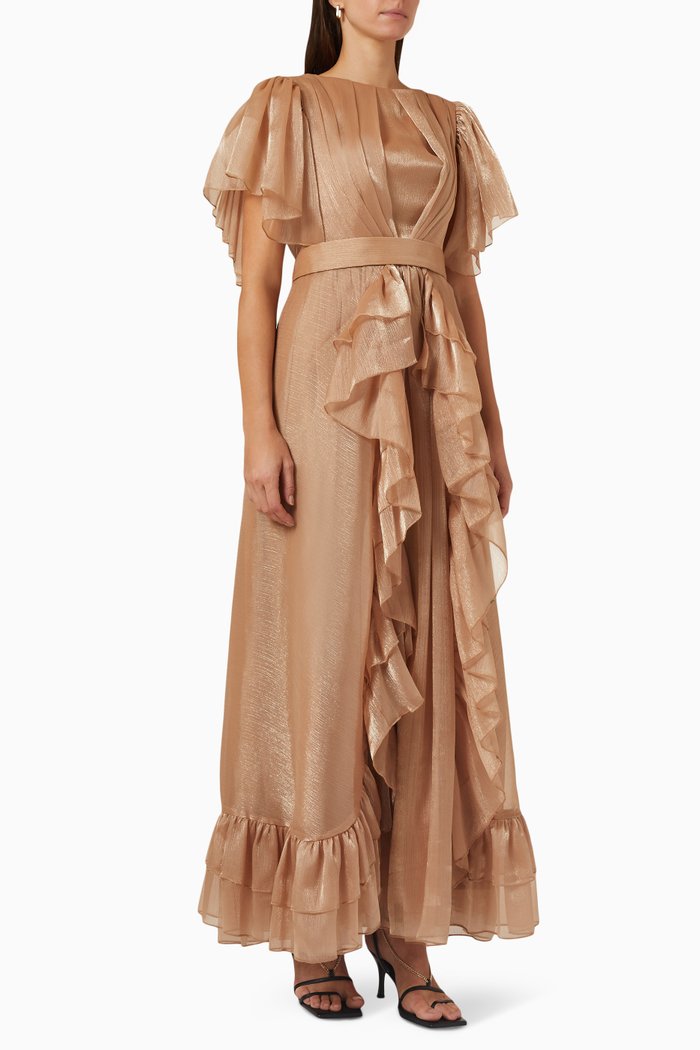 

Ruffle Belted Dress, Gold