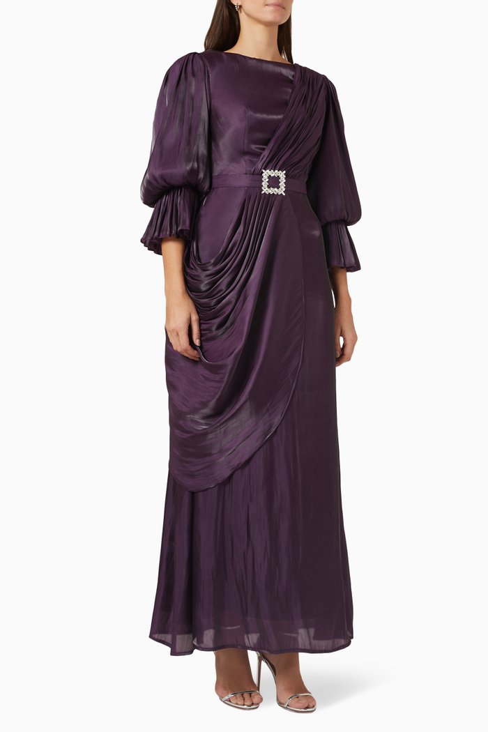 

Draped Belted Dress, Purple