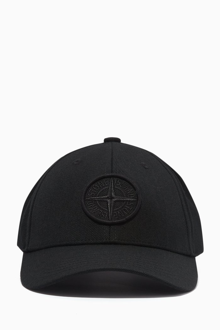 Logo Compass Cap in Wool-blend Gabardine, Black