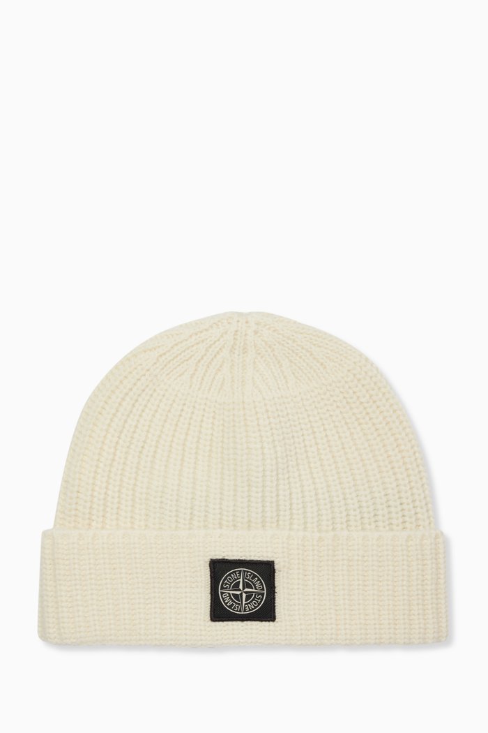 

Logo Patch Beanie in Ribbed Wool, Neutral