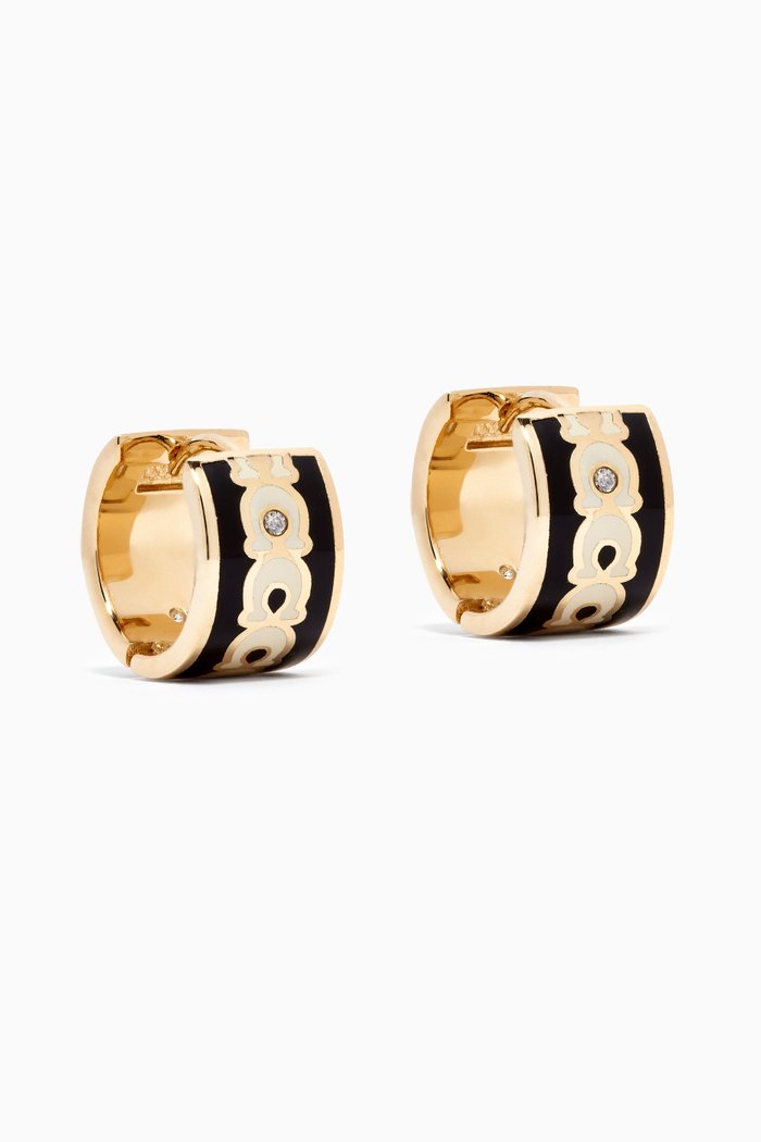 

Signature Enamel Huggies in Gold-plated Brass