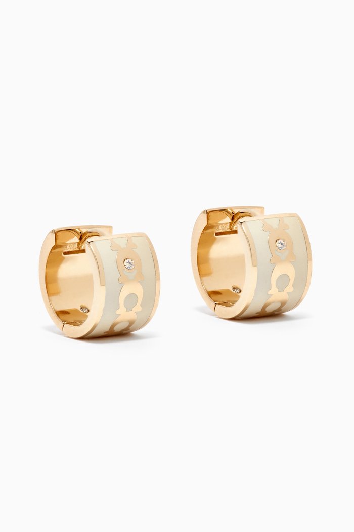

Signature Enamel Huggies in Gold-plated Brass