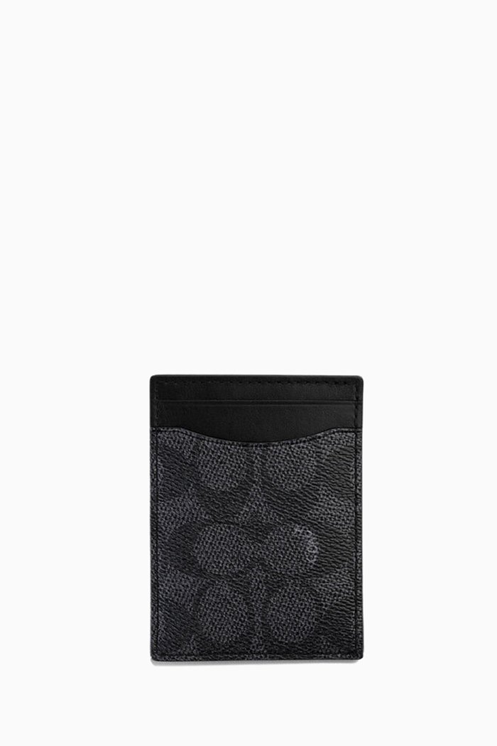 Signature-print Money Clip Card Case in Coated-canvas, Grey