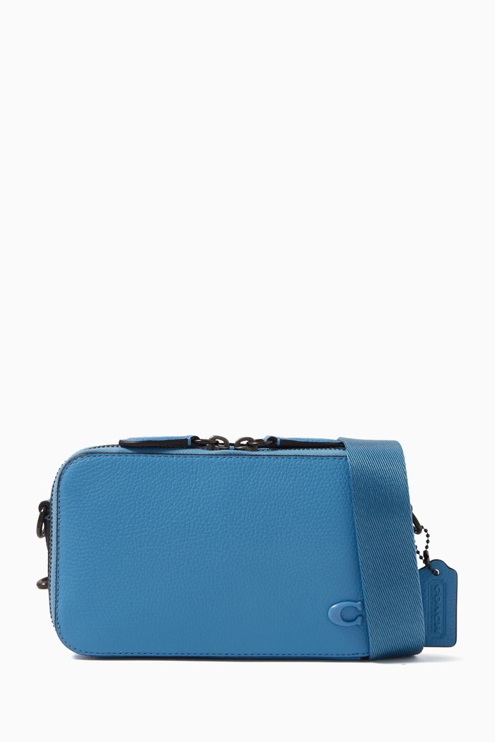 

Charter Slim Crossbody Bag in Pebbled Leather, Blue