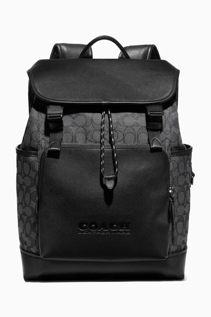 

League Flap Backpack in Signature Jacquard, Black