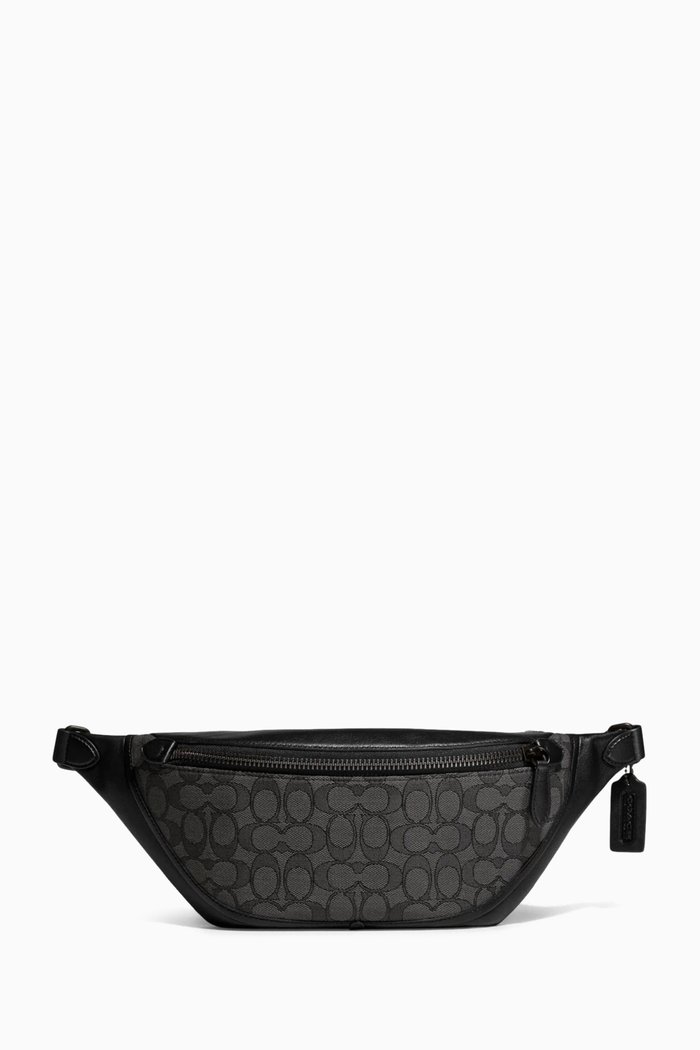 

League Belt Bag in Signature-jacquard & Leather, Black
