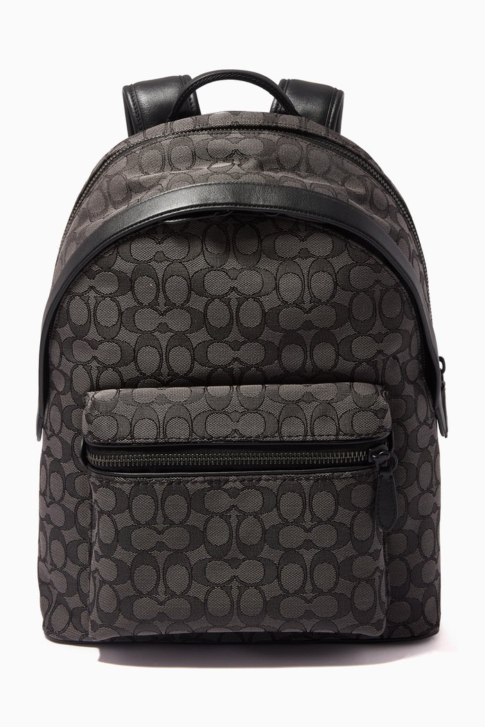

Charter Backpack in Signature Jacquard & Leather, Black