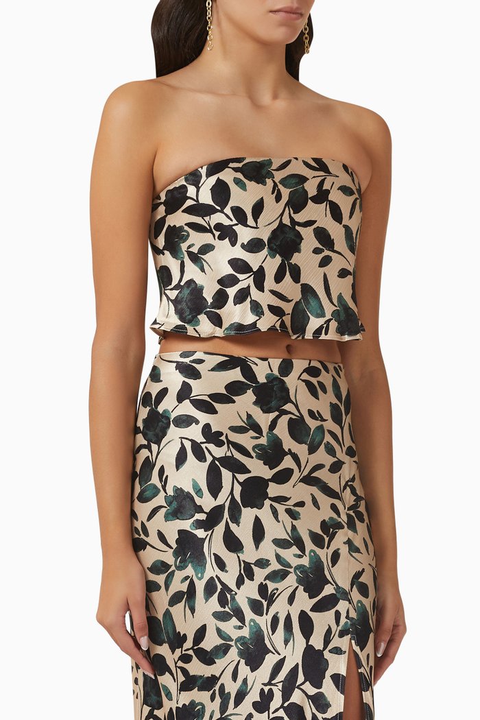 

Silhouette Vine Strapless Crop Top in Viscose, Black