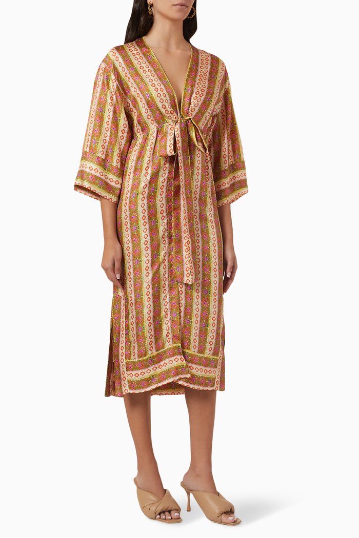 

Striped kaftan in Silk, Orange