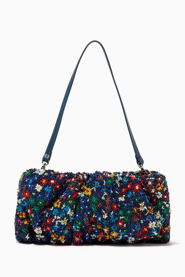 

Rainbow Flower Market Bean Bag in Glass Beads & Leather, Multicolour