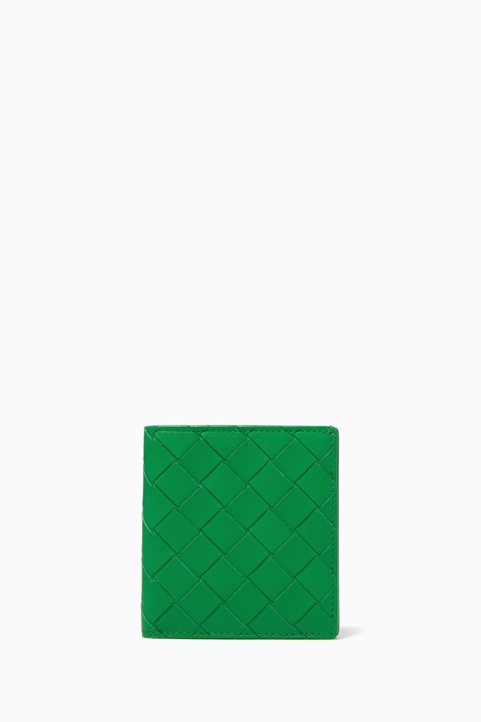 

Bi-fold Wallet in Intrecciato Calfskin, Green