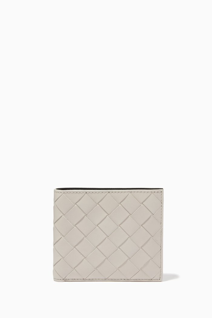 Bi-fold Wallet in Intrecciato Leather, Neutral