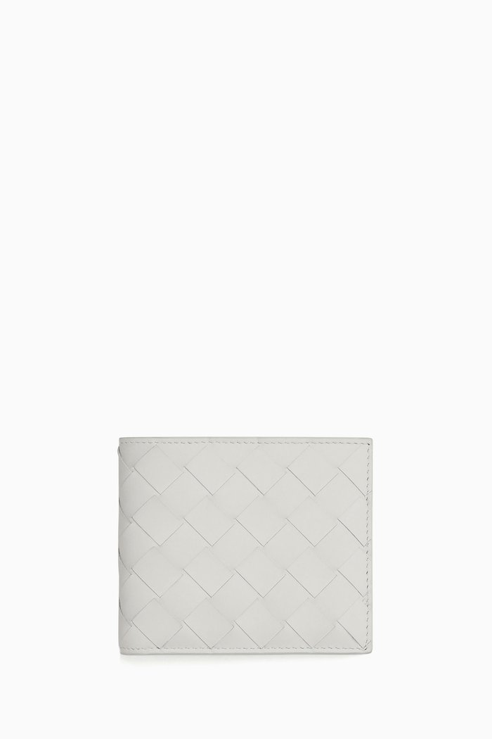 

Bi-fold Wallet in Intrecciato Leather, White