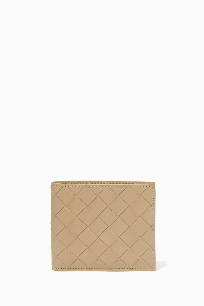 

Bi-fold Wallet in Intrecciato Leather, Neutral