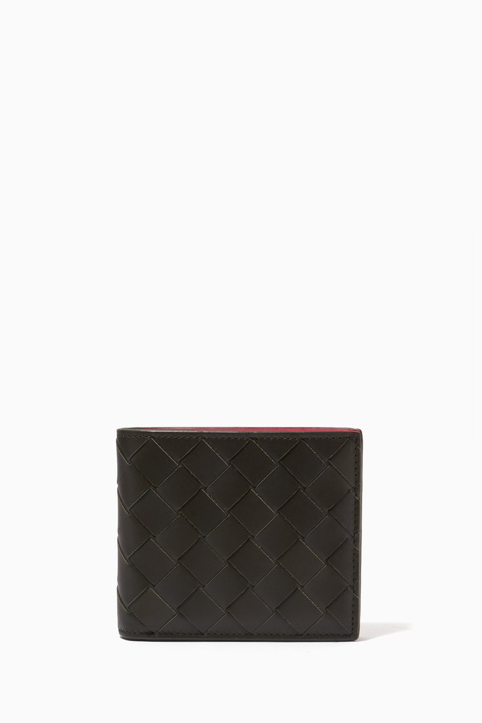 

Bi-fold Wallet in Intrecciato Leather, Brown