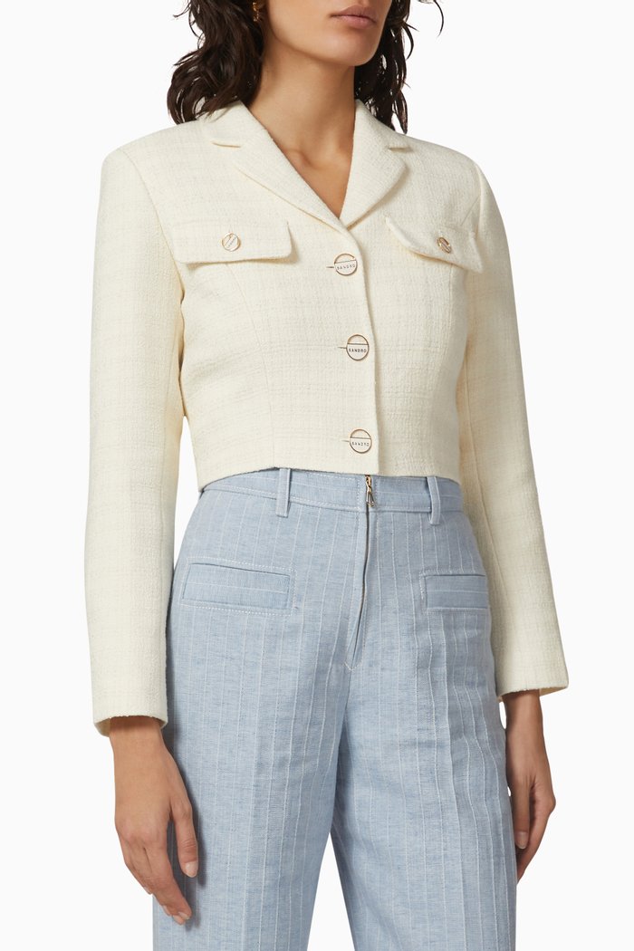 

Cropped Button-up Jacket in Tweed, White