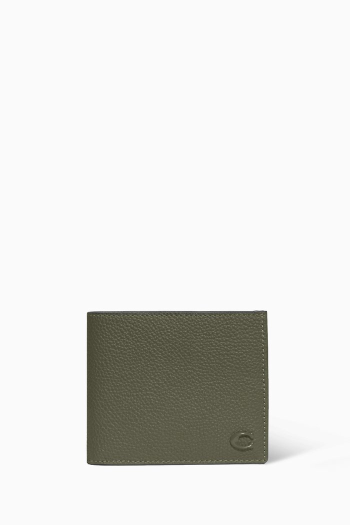 

Double Bi-fold Wallet in Pebbled Leather, Green