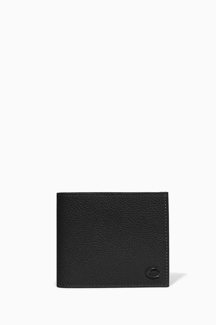 

Double Bi-fold Wallet in Pebbled Leather, Black