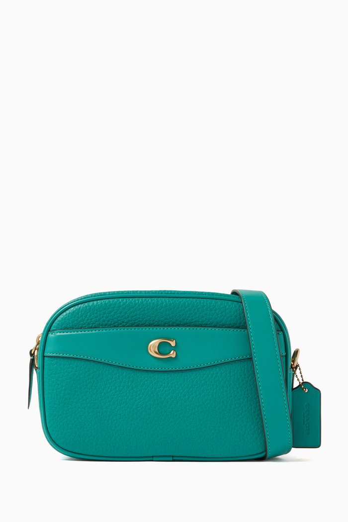 

Logo Camera Bag in Pebbled Leather, Green