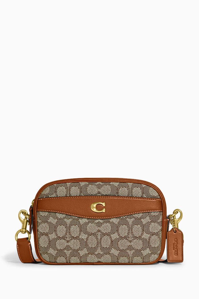 

Signature-print Camera Bag in Jacquard & Leather, Brown