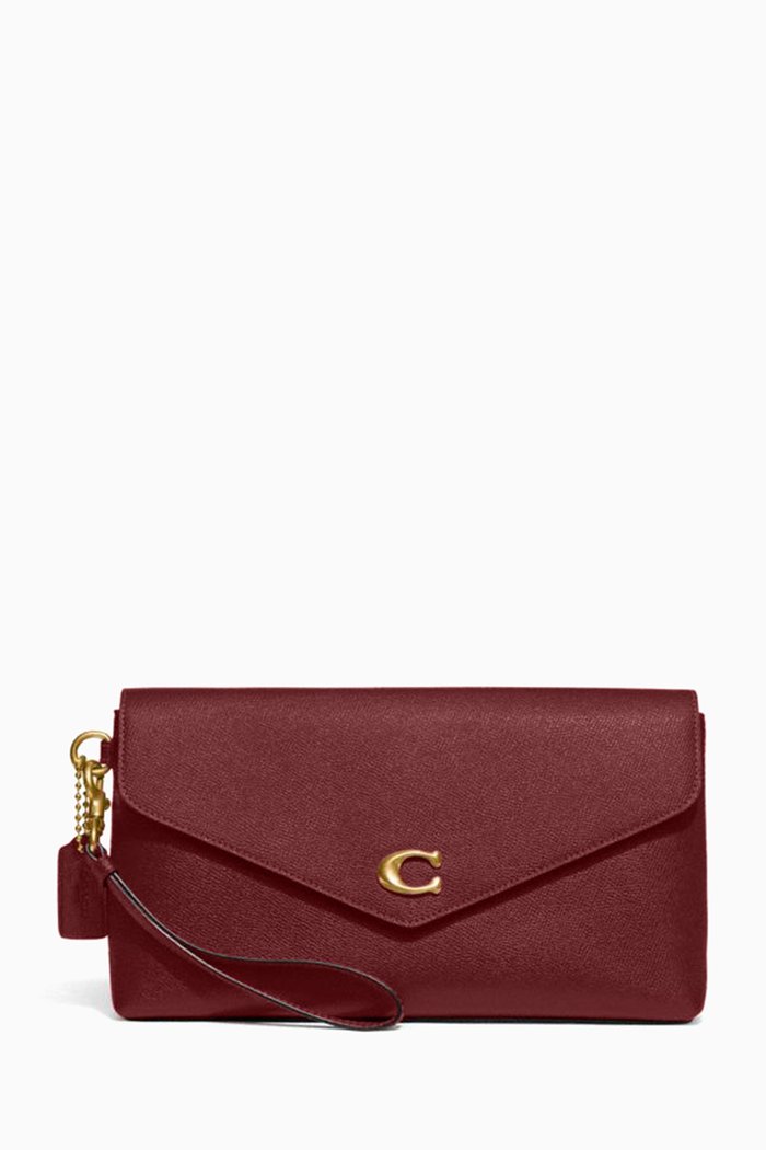 

Wyn Wristlet Clutch in Crossgrain Leather, Red