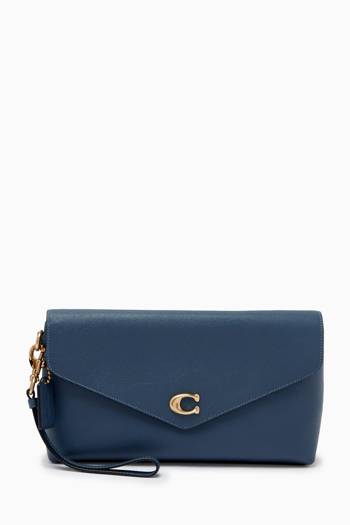 

Wyn Wristlet Clutch in Crossgrain Leather, Blue