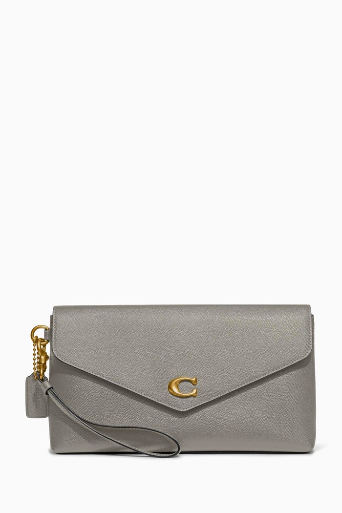 

Wyn Wristlet Clutch in Crossgrain Leather, Grey