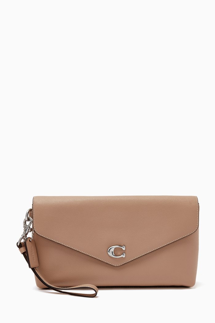 Wyn Wristlet Clutch in Crossgrain Leather, Neutral