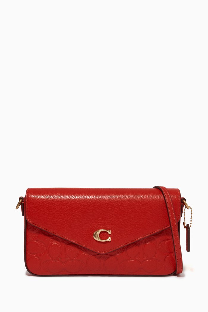 Wyn Logo Crossbody Bag in Pebbled Leather, Red
